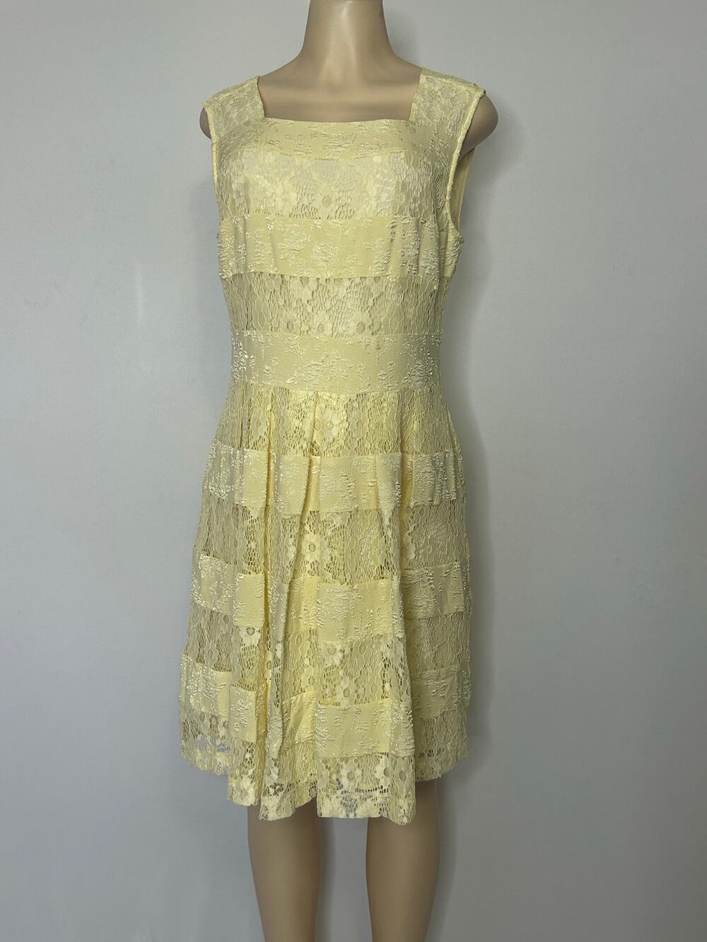 Karl Lagerfeld Paris Yellow Lace Fit & Flare Dress Size 10 Square Neck